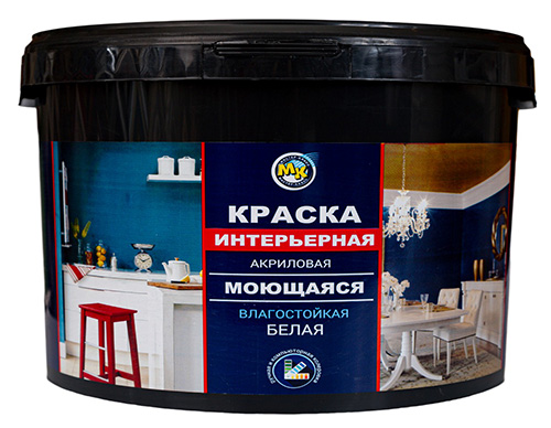 Краска Интерьерная моющаяся акриловая супербелая, 14 кг